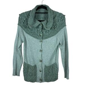 Anthropologie Sleeping on Snow Fair Isle Pom Funnel Neck Cardigan Sweater Small